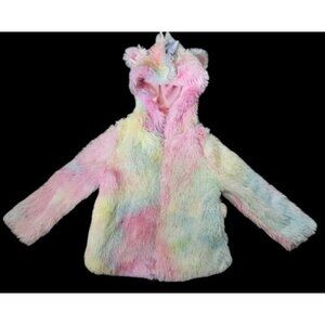 * CHENAULT GIRL Fuzzy Plush Unicorn Zip Front Jacket Girls Size 4-5